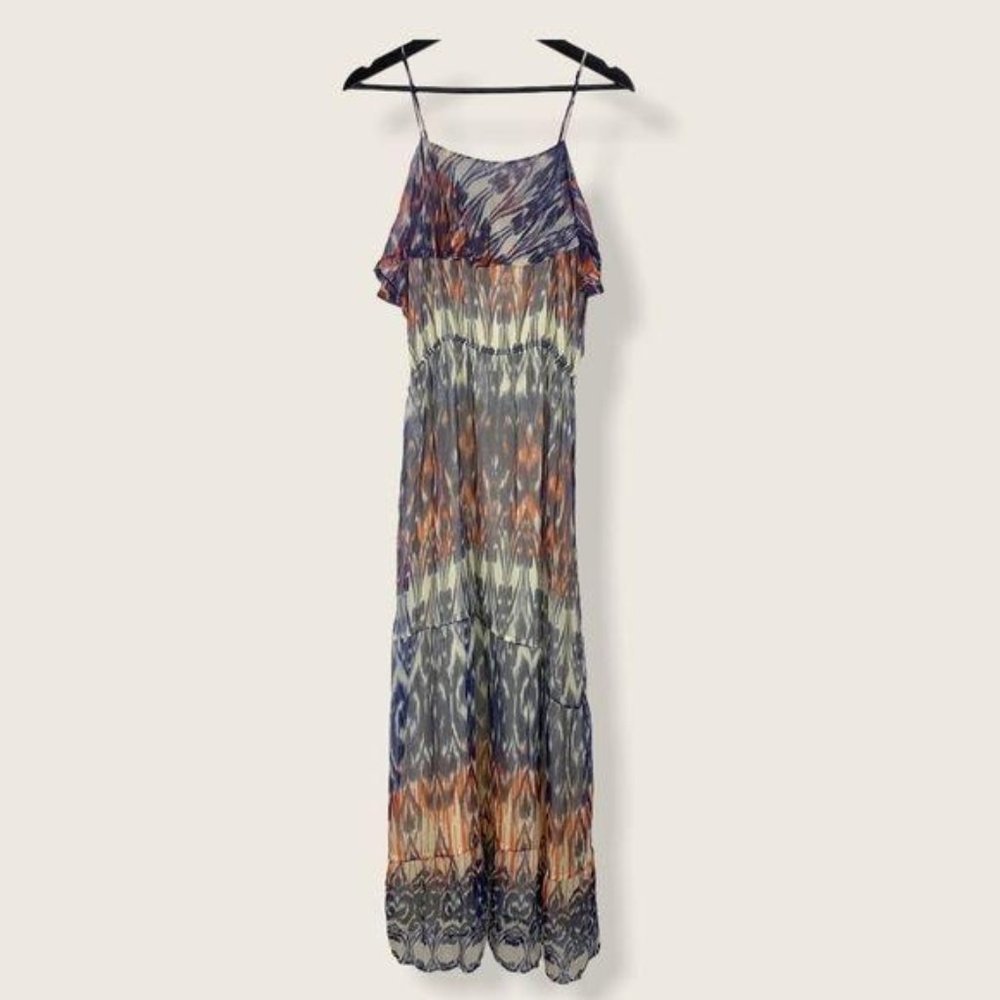 Joie Rominette Multicolor Silk Chiffon Print Spaghetti Strap Maxi Dress Large